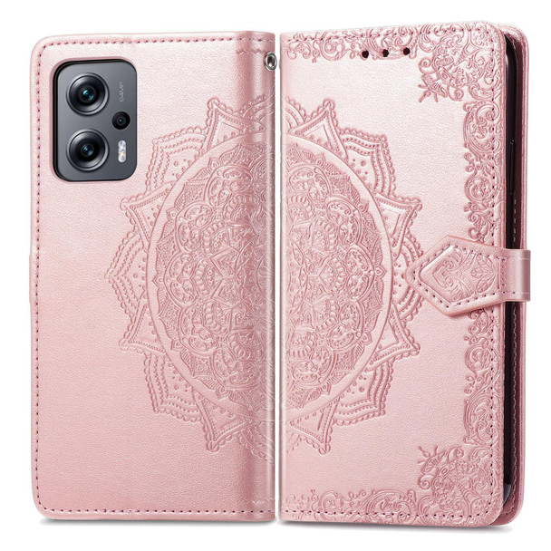 Xiaomi Redmi Note 11T 5G Mandala Flower Embossed Horizontal Flip Leather Phone Case(Rose Gold)