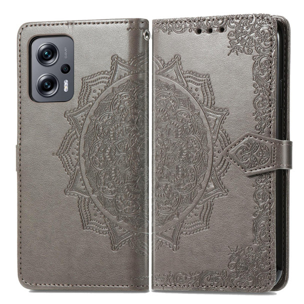 Xiaomi Redmi Note 11T 5G Mandala Flower Embossed Horizontal Flip Leather Phone Case(Gray)