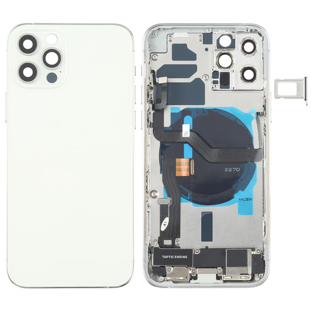 Battery Back Cover Assembly (with Side Keys & Loud Speaker & Motor & Camera Lens & Card Tray & Power Button + Volume Button + Charging Port & Wireless Charging Module) for iPhone 12 Pro(White)