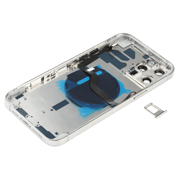 Battery Back Cover (with Side Keys & Card Tray & Power + Volume Flex Cable & Wireless Charging Module) for iPhone 12 Pro Max(White)