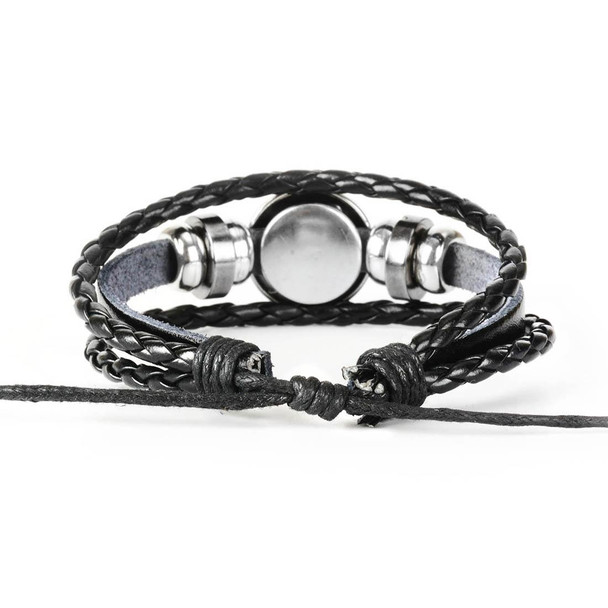 12 Constellation Black Braided Leatherette Glass Dome Punk Men Bracelet(Pisces)