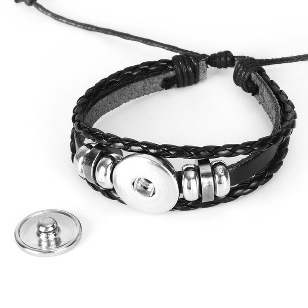 12 Constellation Black Braided Leatherette Glass Dome Punk Men Bracelet(Aquarius)