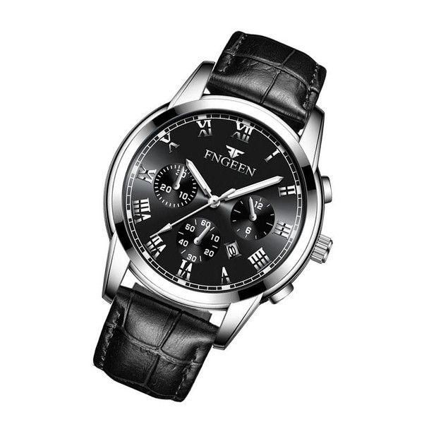 FNGEEN 4006 Men Trendy Waterproof Quartz Watch(Black Leatherette White Steel Black Surface)