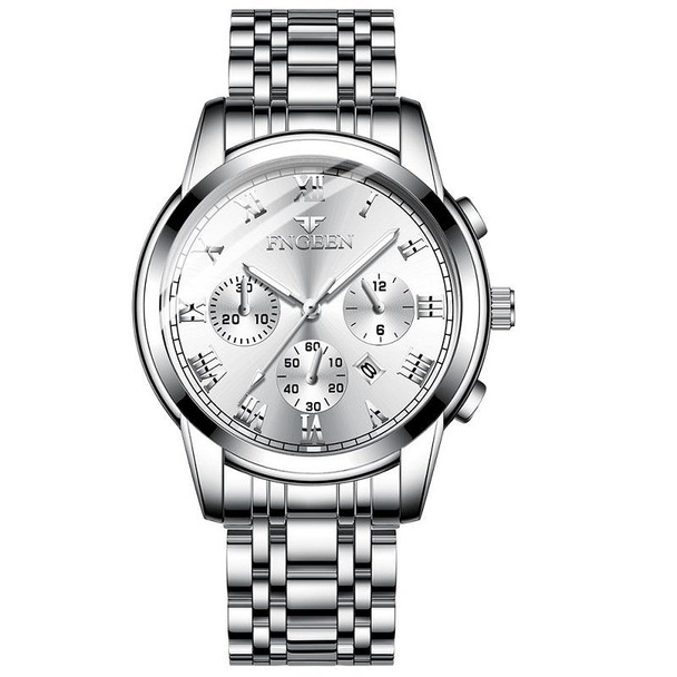 FNGEEN 4006 Men Trendy Waterproof Quartz Watch(White Steel White Surface)