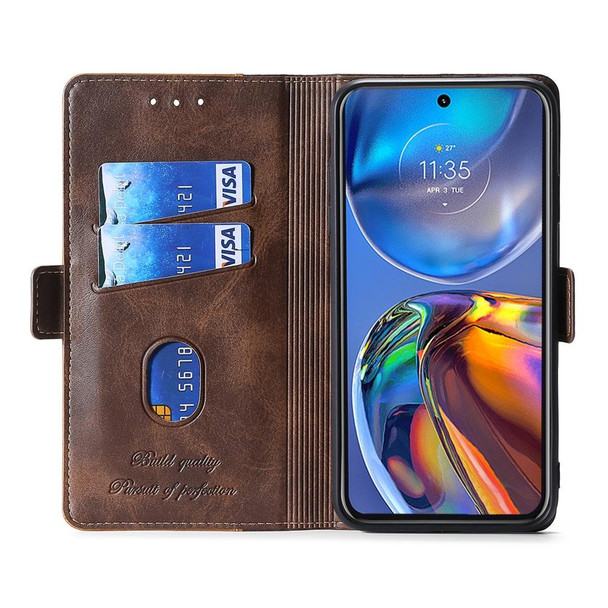 Motorola Moto G Stylus 5G 2022 Contrast Color Side Buckle Leather Phone Case(Dark Brown + Gold)