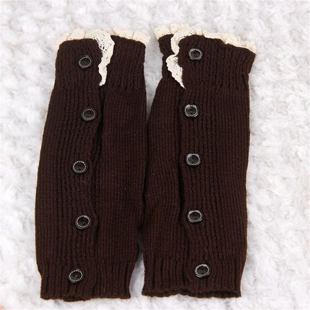 Children Lace Sock Cover Button Knit Wool Foot Warmer(Brown)