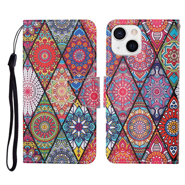 Colored Drawing Pattern Horizontal Flip Leatherette Phone Case - iPhone 13 mini(Rhombus Totem)