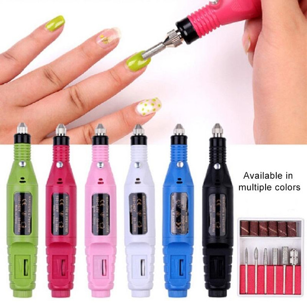 1 Set Power Professional Electric Manicure Machine Pen Pedicure Nail File Nail Tools 6 bits Drill Nail Drill Machine(US Blue)