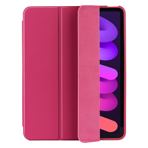 3-Fold Holder Shockproof Leatherette Smart Tablet Case for iPad mini 6(Rose Red)