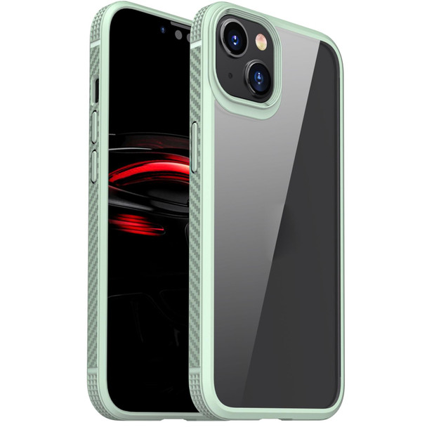 MG Series Carbon Fiber TPU + Clear PC Four-corner Airbag Shockproof Case - iPhone 13 mini(Green)