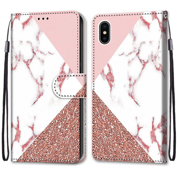 Coloured Drawing Cross Texture Horizontal Flip PU Leatherette Case with Holder & Card Slots & Wallet & Lanyard - iPhone XS / X(Pink Stone Texture)