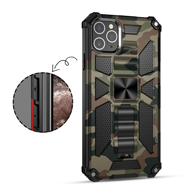 Camouflage Armor Shockproof TPU + PC Magnetic Protective Case with Holder - iPhone 12 / 12 Pro(Army Green)