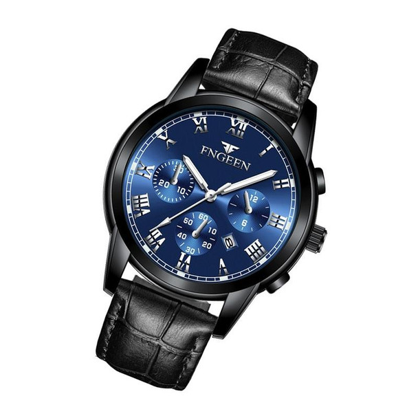 FNGEEN 4006 Men Trendy Waterproof Quartz Watch(Black Leatherette Black Steel Blue Surface)