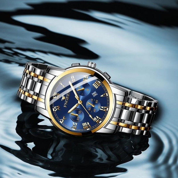 FNGEEN 4006 Men Trendy Waterproof Quartz Watch(Black Leatherette Black Steel Blue Surface)