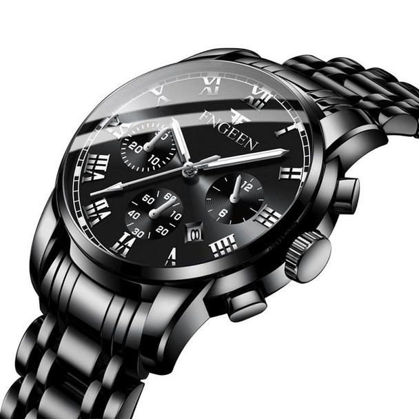 FNGEEN 4006 Men Trendy Waterproof Quartz Watch(Black Leatherette Black Steel Blue Surface)