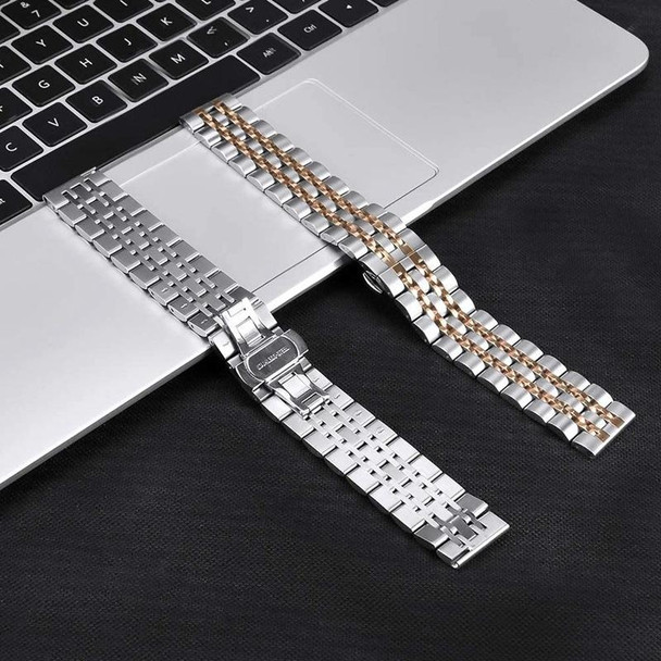 20mm Women Version Seven-beads Steel Watch Band(Silver Black)