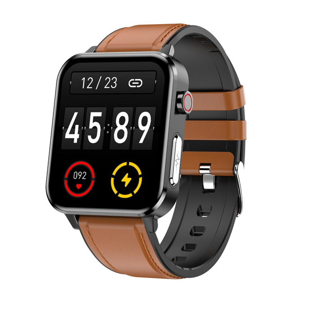 E86 1.7 inch TFT Color Screen IP68 Waterproof Smart Watch, Support Blood Oxygen Monitoring / Body Temperature Monitoring / AI Medical Diagnosis, Style: Leatherette Strap(Brown)