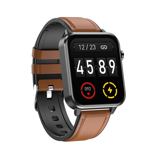 E86 1.7 inch TFT Color Screen IP68 Waterproof Smart Watch, Support Blood Oxygen Monitoring / Body Temperature Monitoring / AI Medical Diagnosis, Style: Leatherette Strap(Brown)