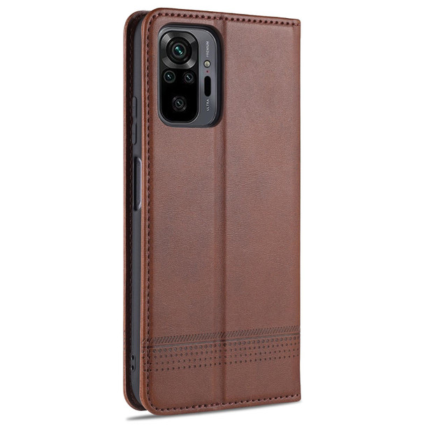 Xiaomi Redmi Note 10 Pro AZNS Magnetic Calf Texture Horizontal Flip Leather Case with Card Slots & Holder & Wallet(Dark Brown)