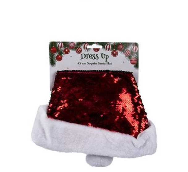 Xmas Dress Up Sequin Santa Hat 30x45cm