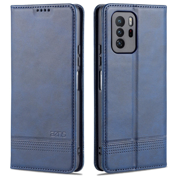 Xiaomi Redmi Note 10 Pro 5G AZNS Magnetic Calf Texture Horizontal Flip Leather Case with Card Slots & Holder & Wallet(Dark Blue)