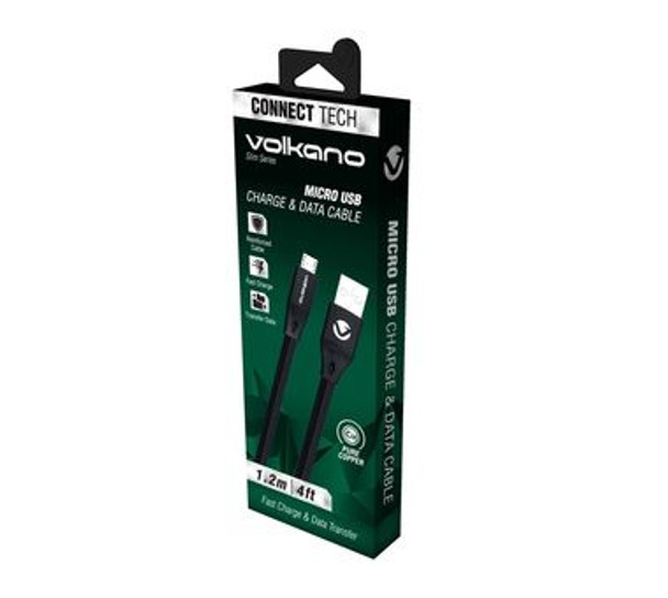 Volkano Slim Series Flat Cable - Black - 1.2m