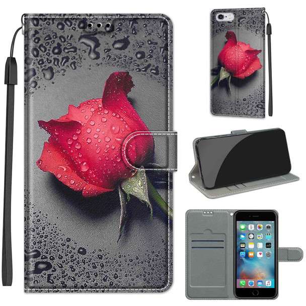 Voltage Colored Drawing Magnetic Clasp Horizontal Flip PU Leather Case with Holder & Card Slots - iPhone 6s / 6(C14 Black Water Drop Rose)