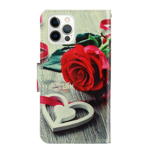 3D Colored Drawing Horizontal Flip Leatherette Phone Case - iPhone 13 Pro Max(Red Rose)