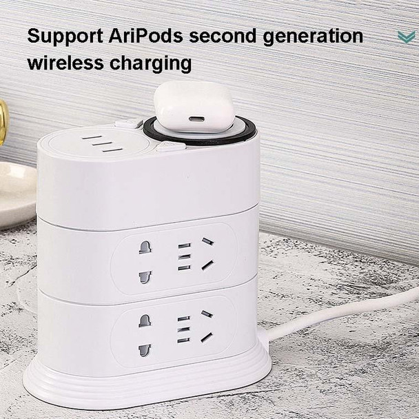 Mobile Phone Wireless Charging Socket Creative Smart USB Power Strip Multi-Function Desktop Vertical Power Strip, CN Plug, Specification: 5 Meters, Style:2 Layer(Black)