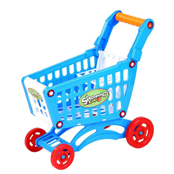 Children Toy Hand Push Plastic Simulation Mini Supermarket Shopping Cart Baby Fun Toddler Stroller(Blue)