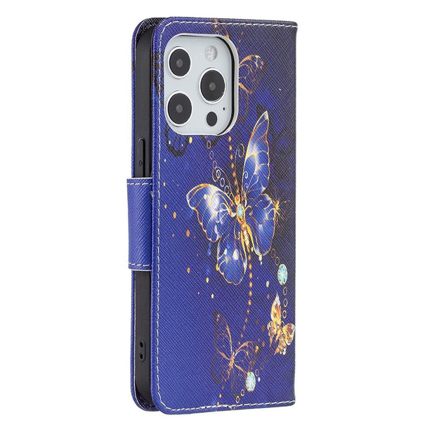 Colored Drawing Pattern Horizontal Flip Leatherette Case with Holder & Card Slots & Wallet - iPhone 13(Purple Butterfly)