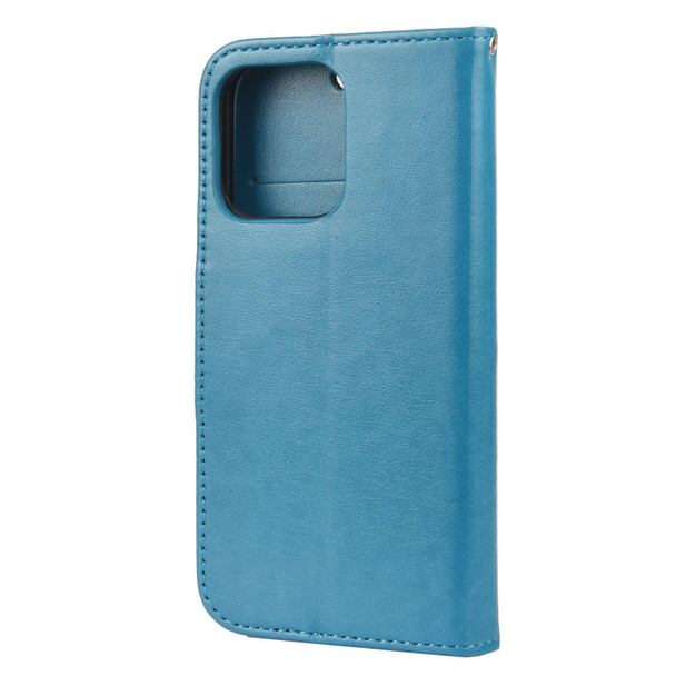 Butterfly Flower Pattern Horizontal Flip Leatherette Case with Holder & Card Slots & Wallet - iPhone 13 Pro Max(Blue)