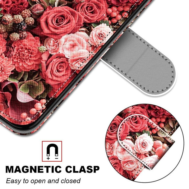 Coloured Drawing Cross Texture Horizontal Flip PU Leatherette Case with Holder & Card Slots & Wallet & Lanyard - iPhone 13(Pink Rose Garden)