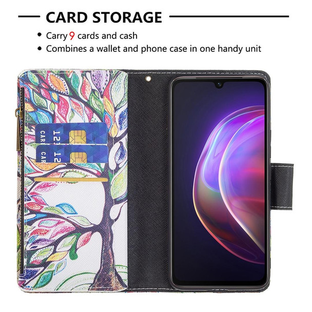 vivo V21 Colored Drawing Pattern Zipper Horizontal Flip Leather Case with Holder & Card Slots & Wallet(Big Tree)