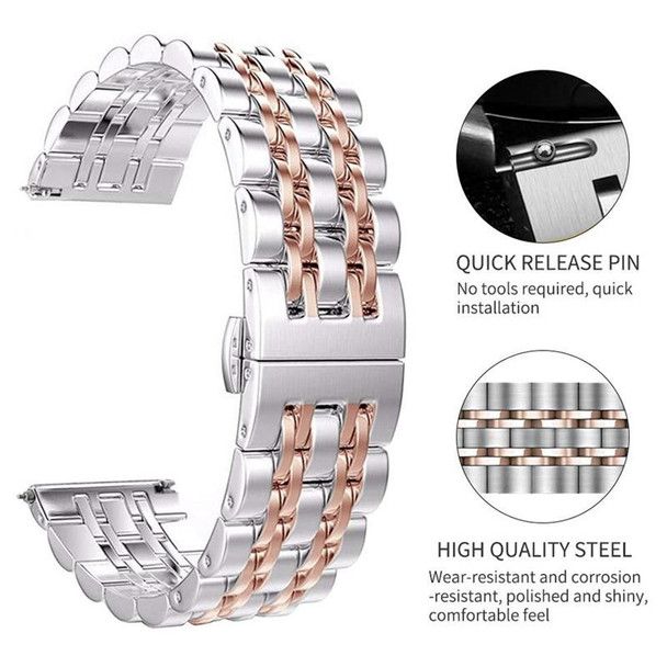 22mm Men Version Seven-beads Steel Watch Band(Silver)