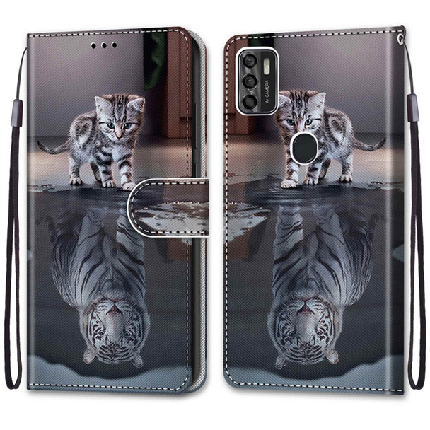 ZTE Blade A7s 2020 Coloured Drawing Cross Texture Horizontal Flip PU Leather Case with Holder & Card Slots & Wallet & Lanyard(Cat Becomes Tiger)