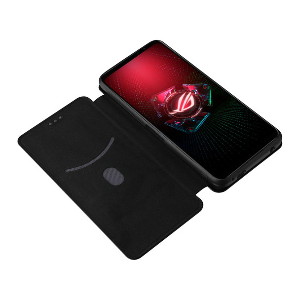 Asus ROG Phone 5 Carbon Fiber Texture Magnetic Horizontal Flip TPU + PC + PU Leatherette Case with Card Slot(Black)