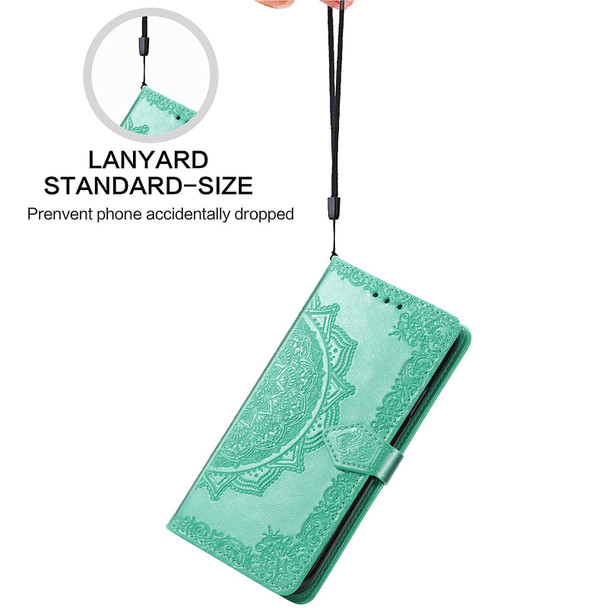 Halfway Mandala Embossing Pattern Horizontal Flip Leather Case with Holder & Card Slots & Wallet & Lanyard - Xiaomi Redmi Note 10 Pro(Green)