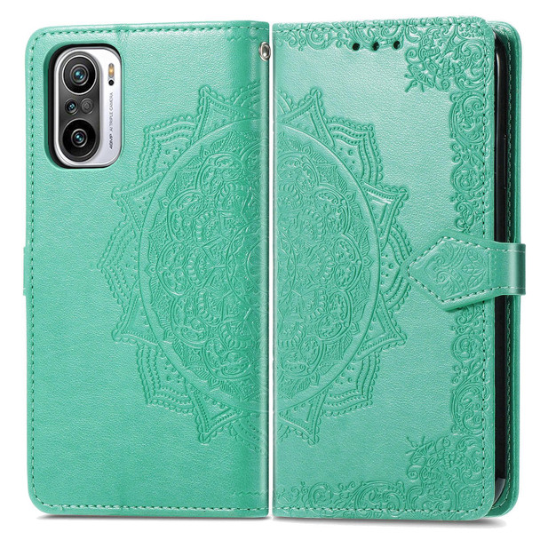 Halfway Mandala Embossing Pattern Horizontal Flip Leather Case with Holder & Card Slots & Wallet & Lanyard - Xiaomi Redmi Note 10 Pro(Green)