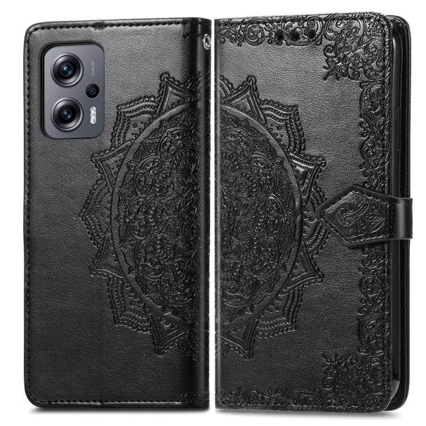 Xiaomi Redmi Note 11T 5G Mandala Flower Embossed Horizontal Flip Leather Phone Case(Black)