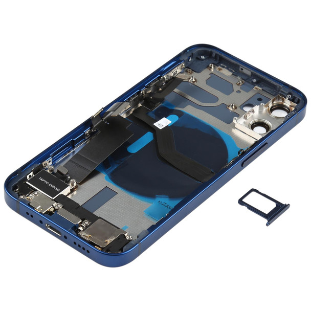 Battery Back Cover Assembly (with Side Keys & Loud Speaker & Motor & Camera Lens & Card Tray & Power Button + Volume Button + Charging Port & Wireless Charging Module) for iPhone 12 Mini(Blue)