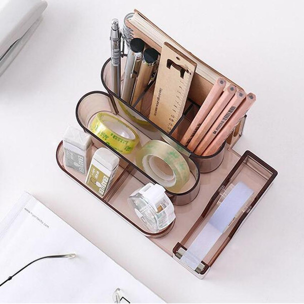 Transparent Acrylic Stationery Storage Box Creative Desk Organizer Plastic Compartment Pen Holder Office Accessories(Brown)