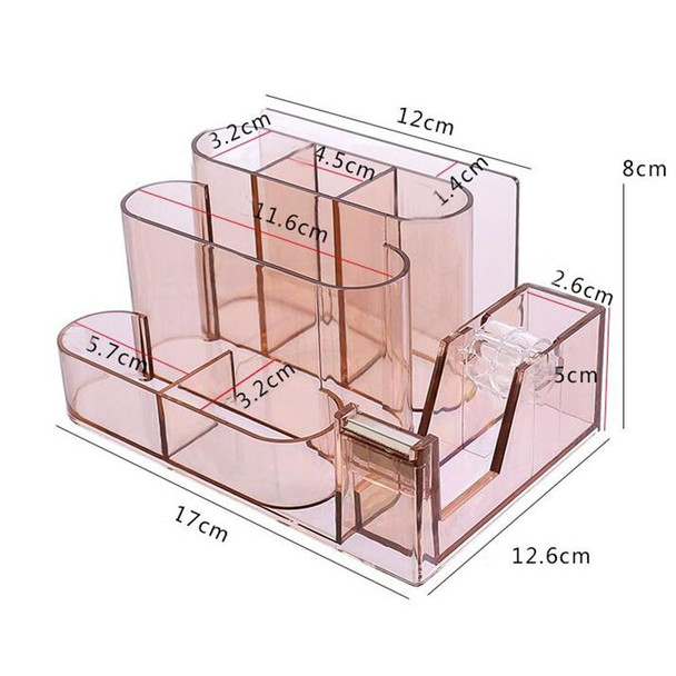 Transparent Acrylic Stationery Storage Box Creative Desk Organizer Plastic Compartment Pen Holder Office Accessories(Brown)