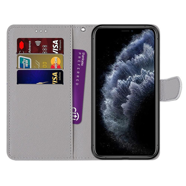 Coloured Drawing Cross Texture Horizontal Flip PU Leatherette Case with Holder & Card Slots & Wallet & Lanyard - iPhone 11 Pro(B09 Golden Chain Grey Cat)