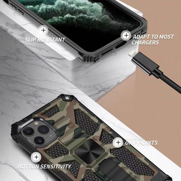 Camouflage Armor Shockproof TPU + PC Magnetic Protective Case with Holder - iPhone 11 Pro(Army Green)