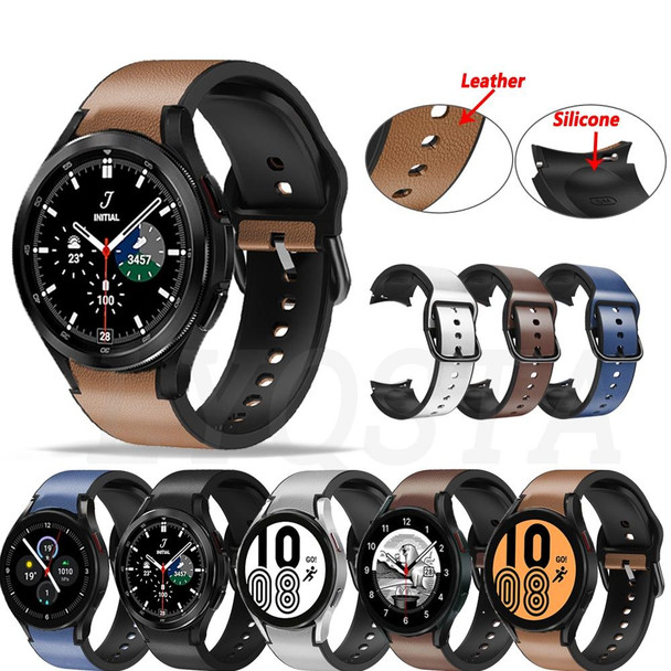 Samsung Galaxy Watch 4 Classic 46mm 20mm Silicone Pasted Leather Watch Band(Dark Brown)