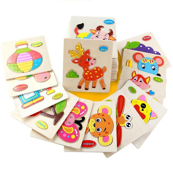 10 PCS Children Educational Toy Wooden Cartoon Jigsaw Puzzle(Grape)