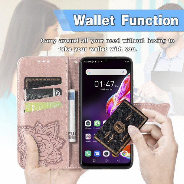 Infinix Hot 10T Butterfly Love Flower Embossed Horizontal Flip Leather Case with Holder & Card Slots & Wallet & Lanyard(Rose Gold)