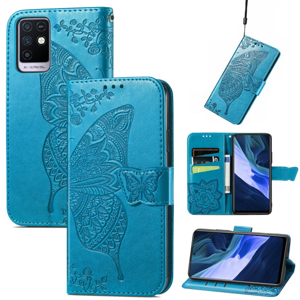 Butterfly Love Flowers Embossed Horizontal Flip Leatherette Case with Holder & Card Slots & Wallet & Lanyard - Infinix Note 10(Blue)