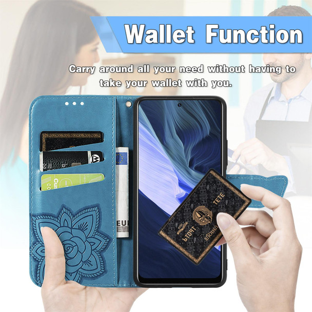 Butterfly Love Flowers Embossed Horizontal Flip Leatherette Case with Holder & Card Slots & Wallet & Lanyard - Infinix Note 10(Blue)